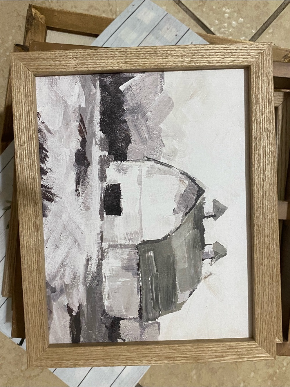 Abstract Gray & White Framed Canvas Art